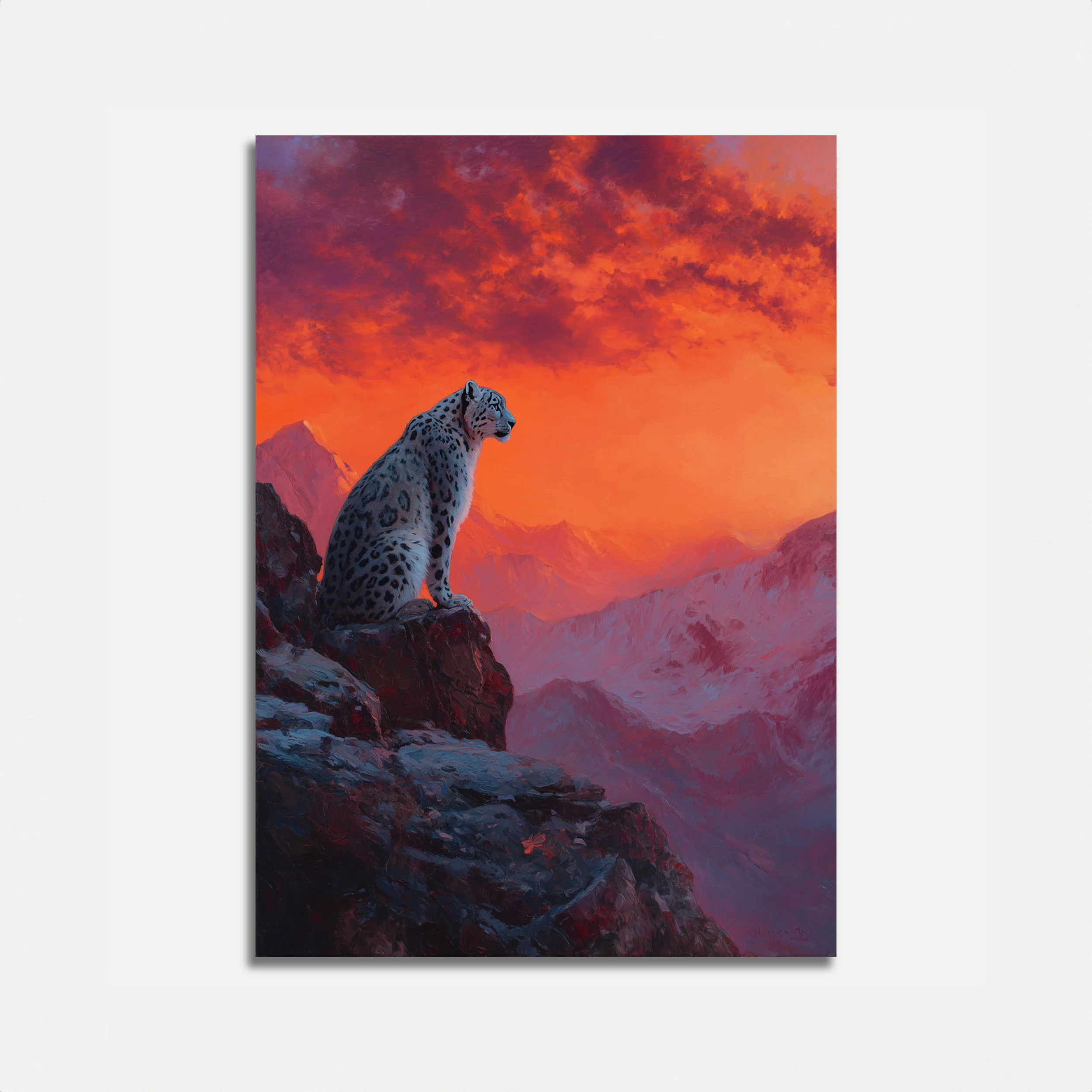 Snow Leopard Mountain Sunset Poster