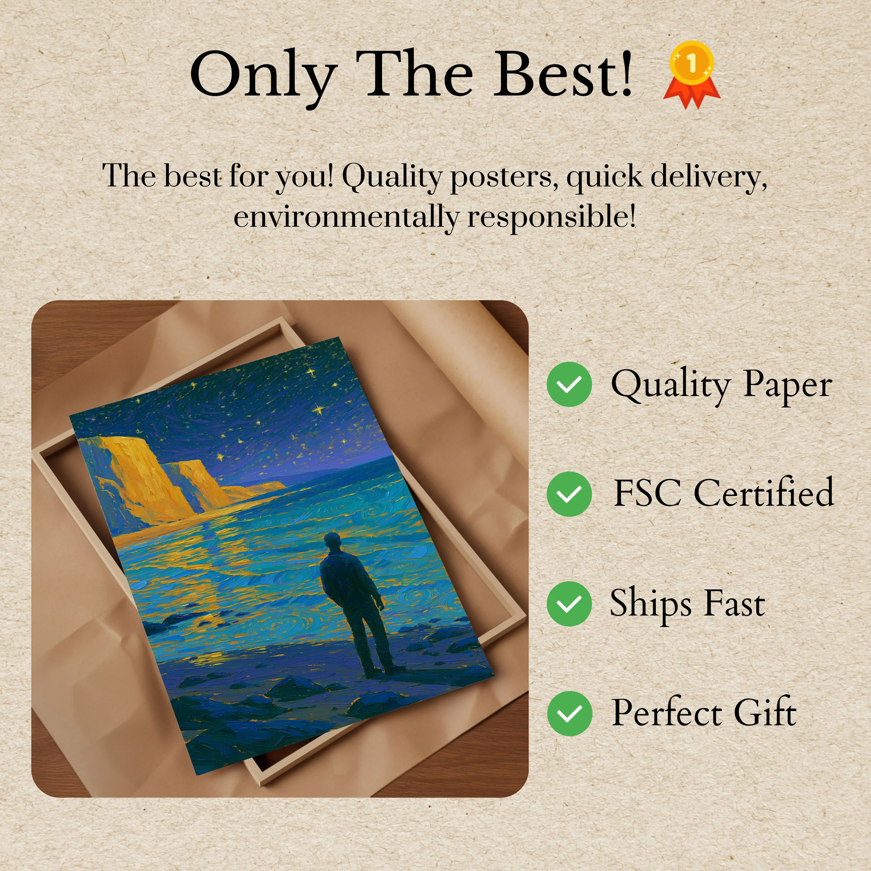 Starry Night Ocean Cliffs Poster - Image 3