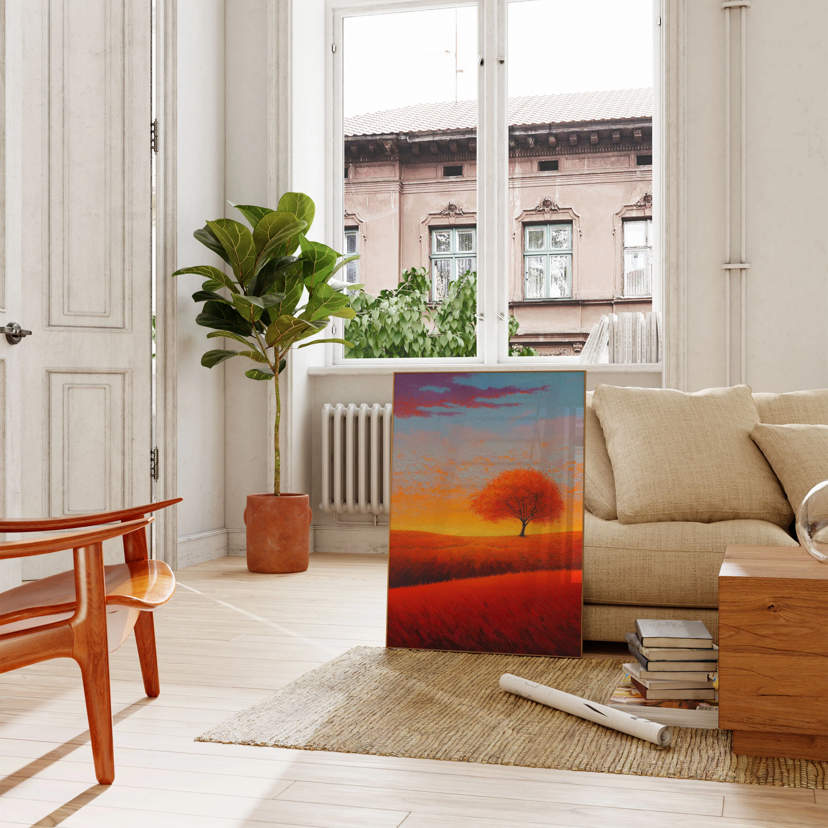 Sunset Tree in Red Field Poster - Image 2