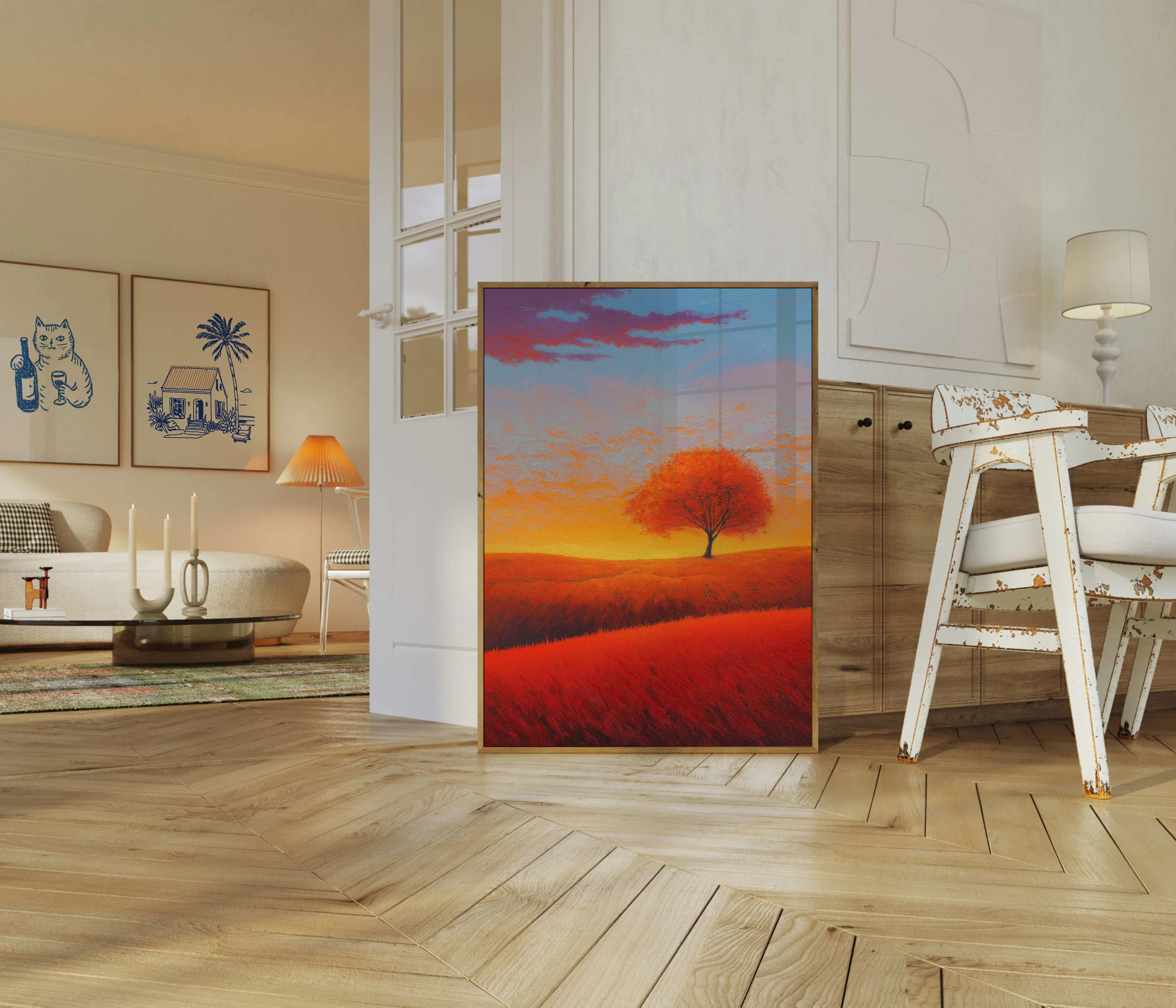 Sunset Tree in Red Field Poster - Image 5