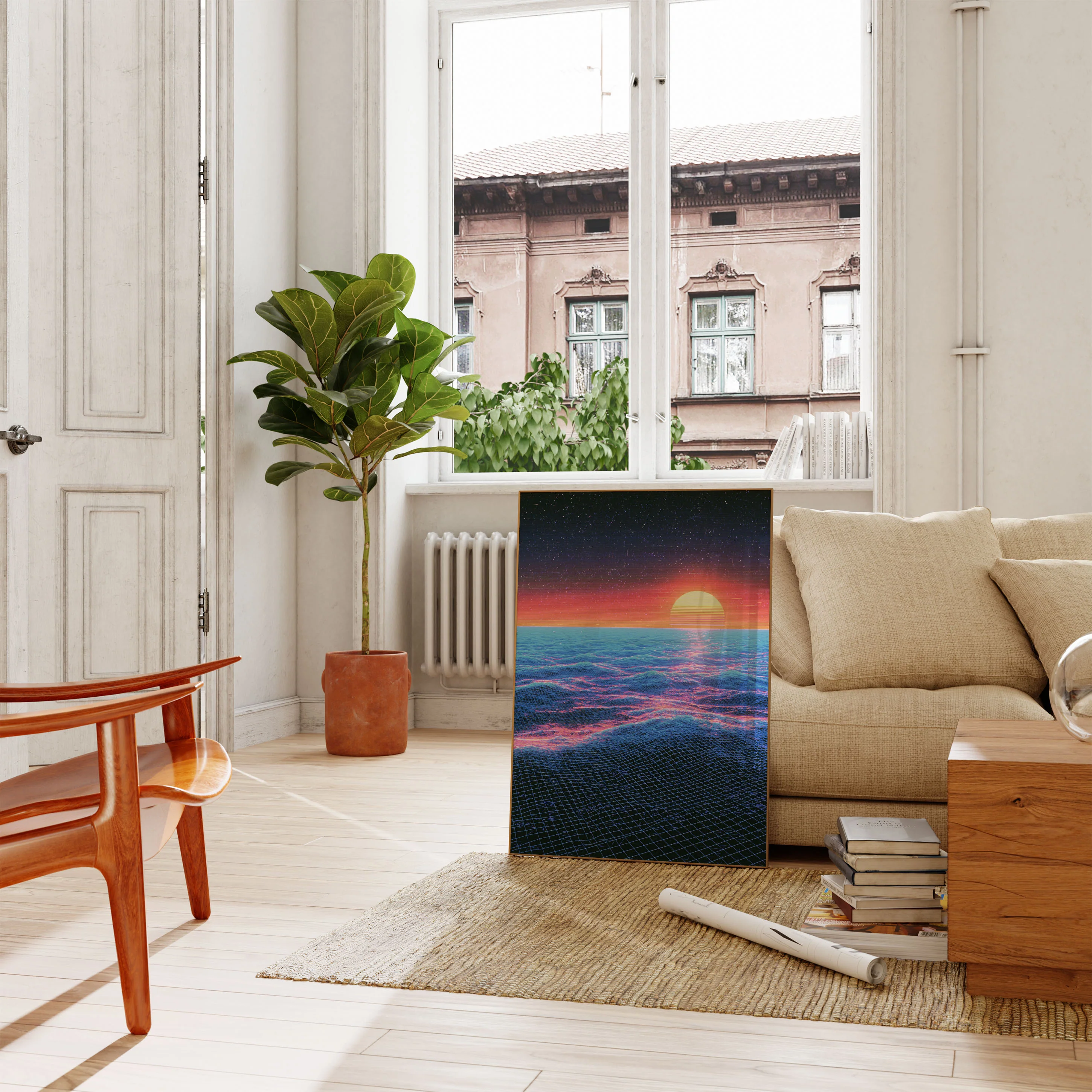 Synthwave Sunset Ocean Poster - Image 2