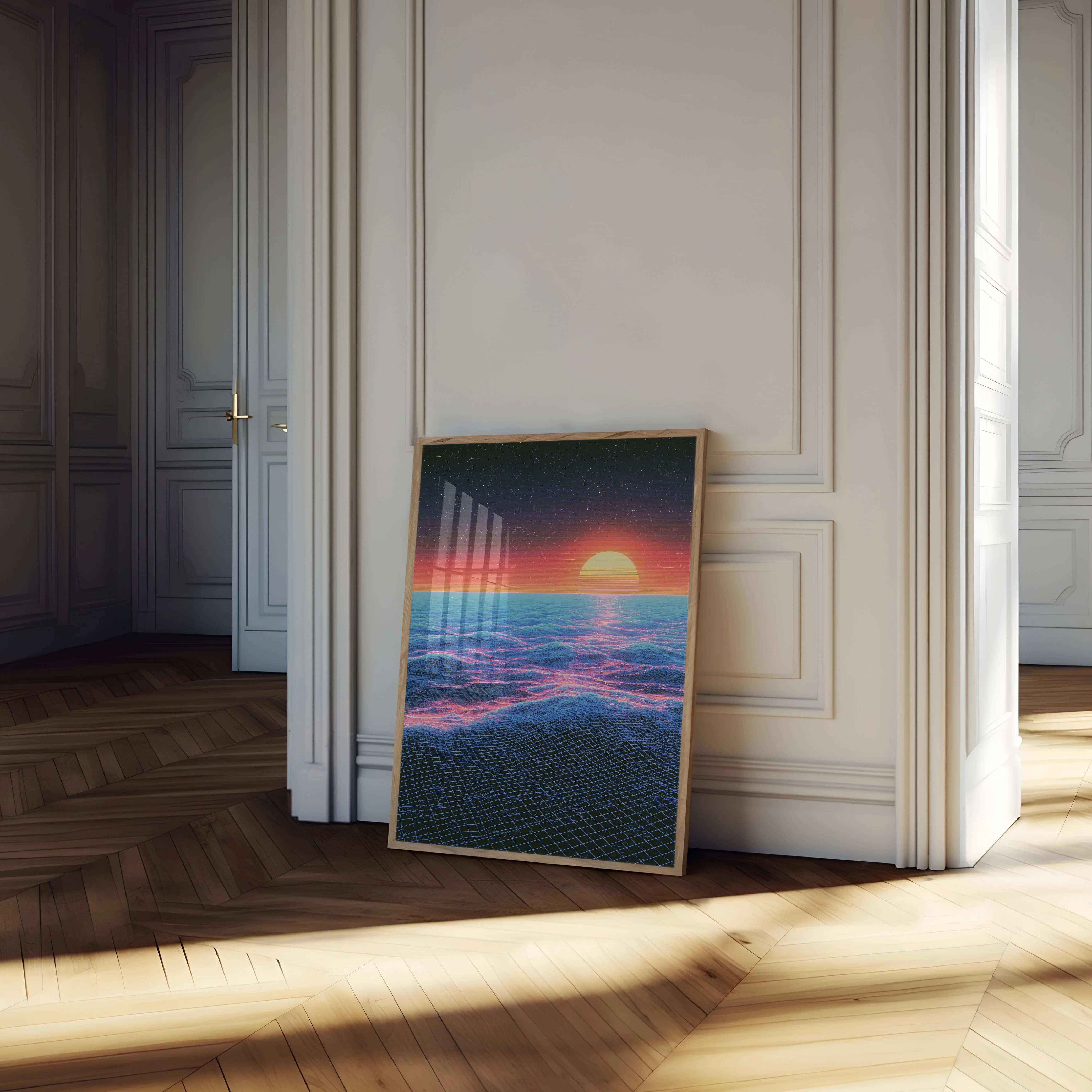 Synthwave Sunset Ocean Poster - Image 4