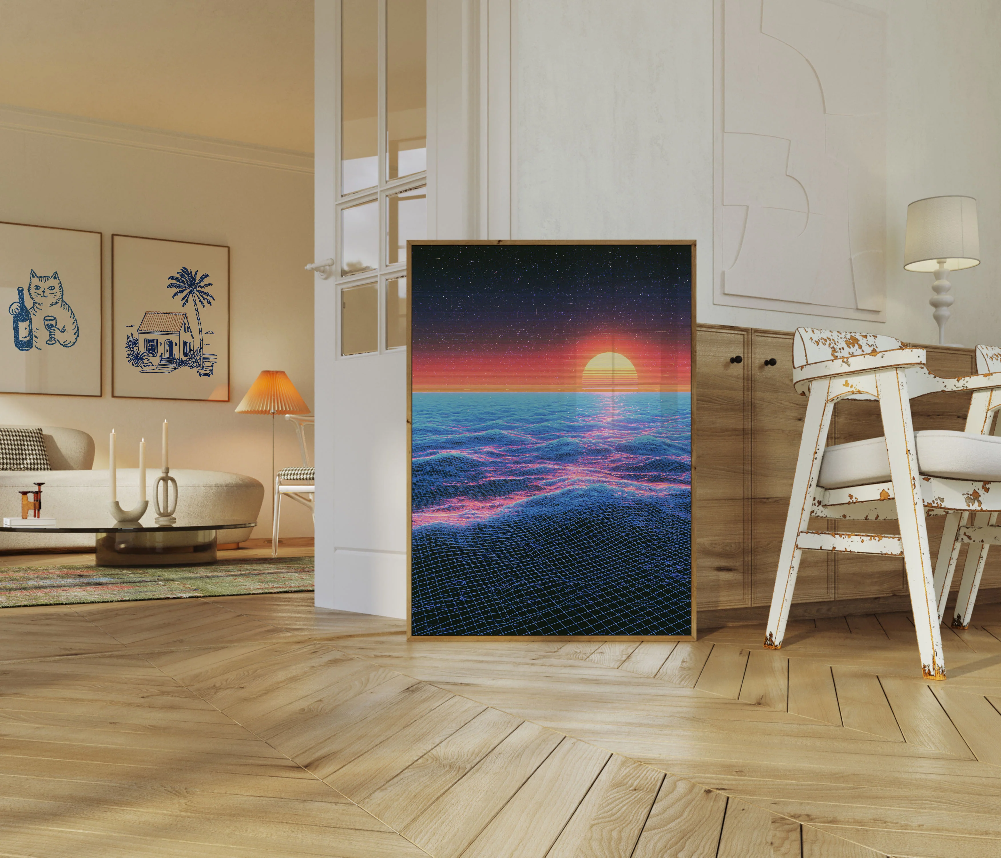 Synthwave Sunset Ocean Poster - Image 5