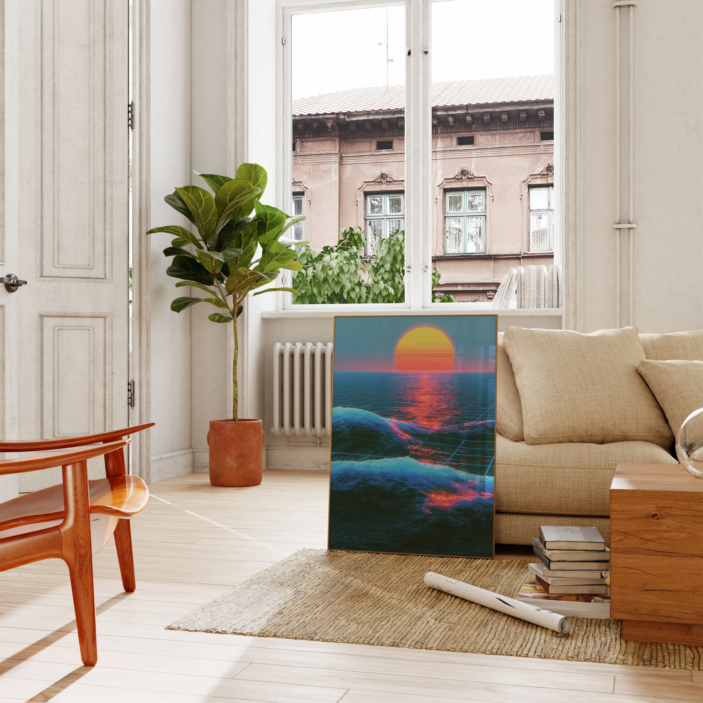 Synthwave Sunset Ocean Waves Poster - Image 2
