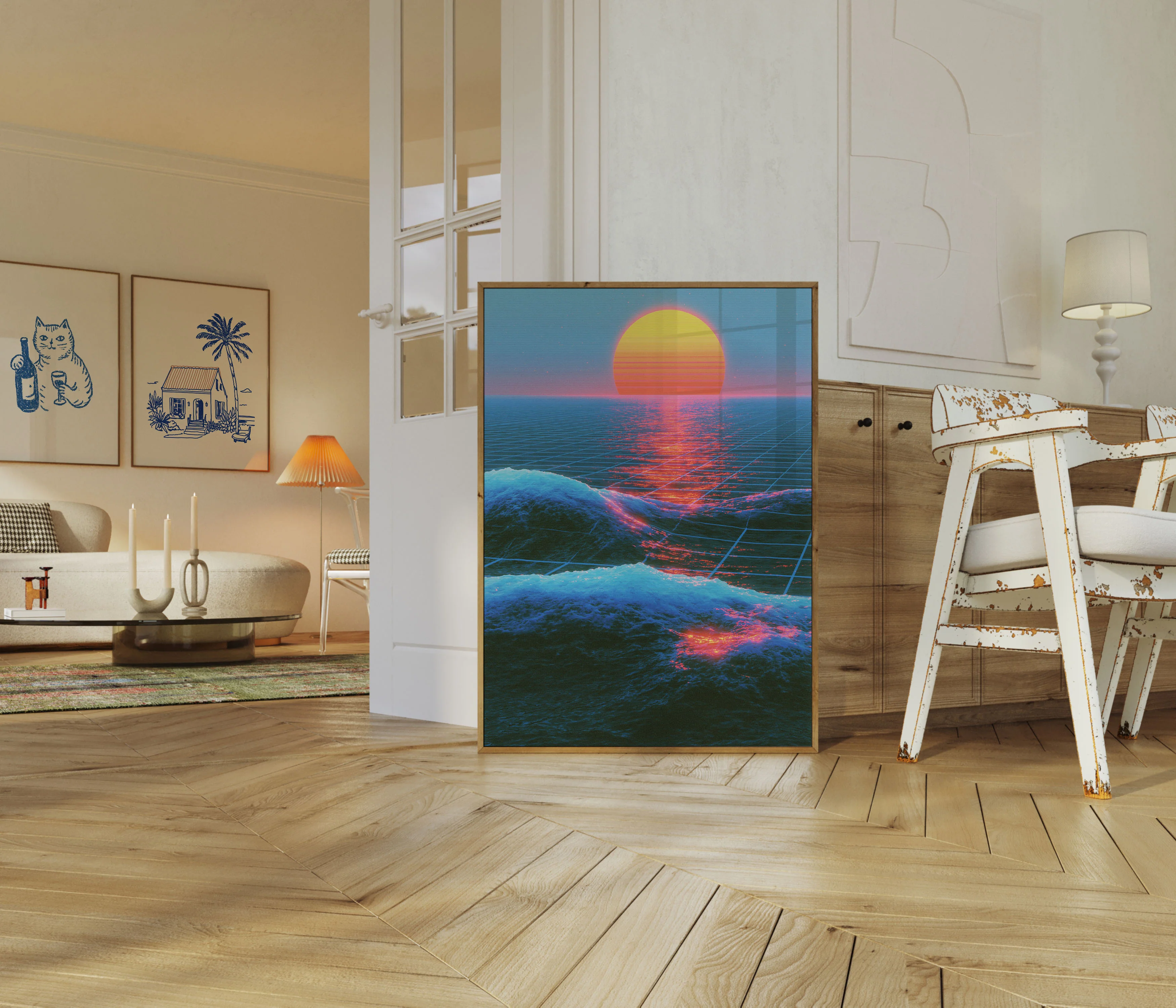 Synthwave Sunset Ocean Waves Poster - Image 5