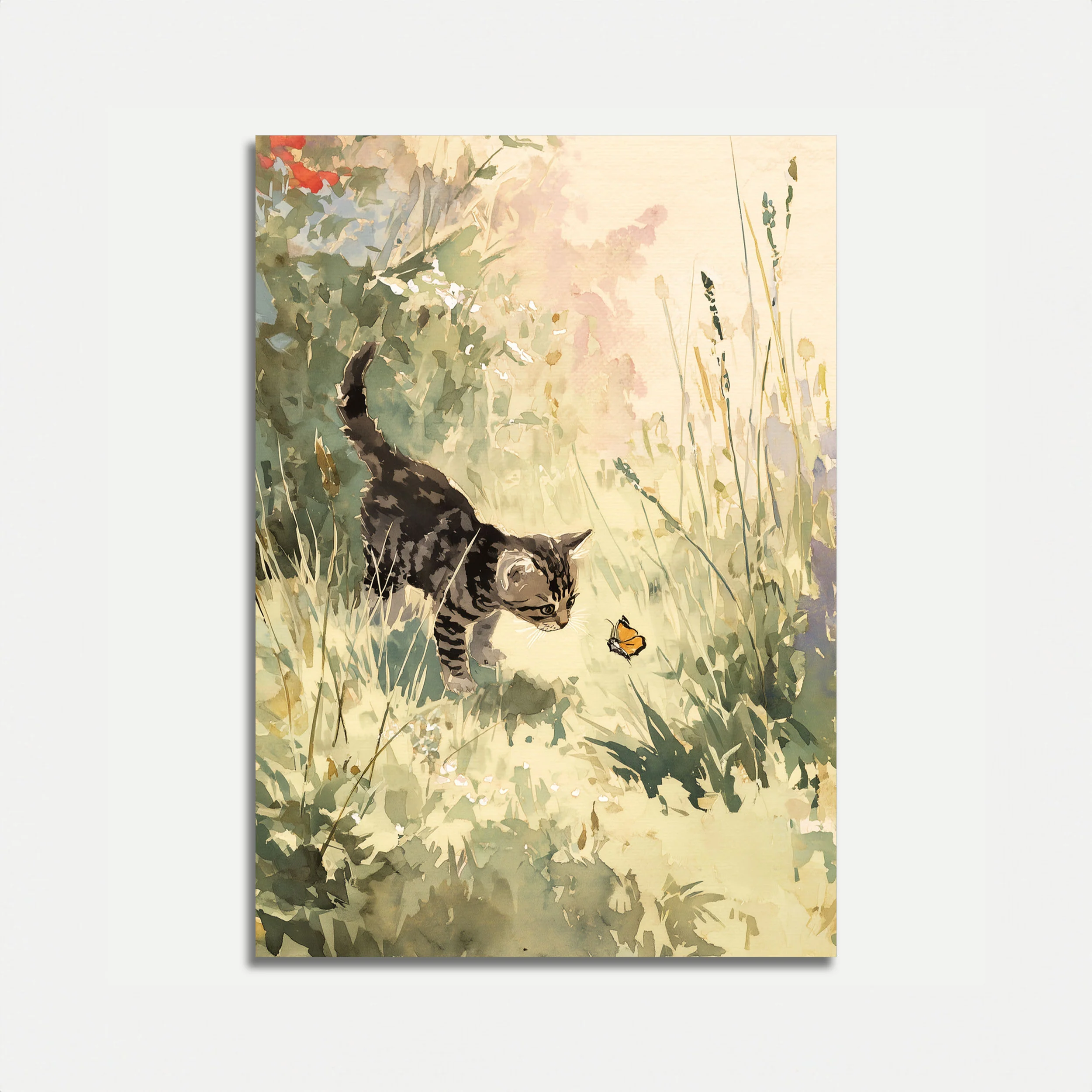 Tabby Cat Chasing Butterfly Poster