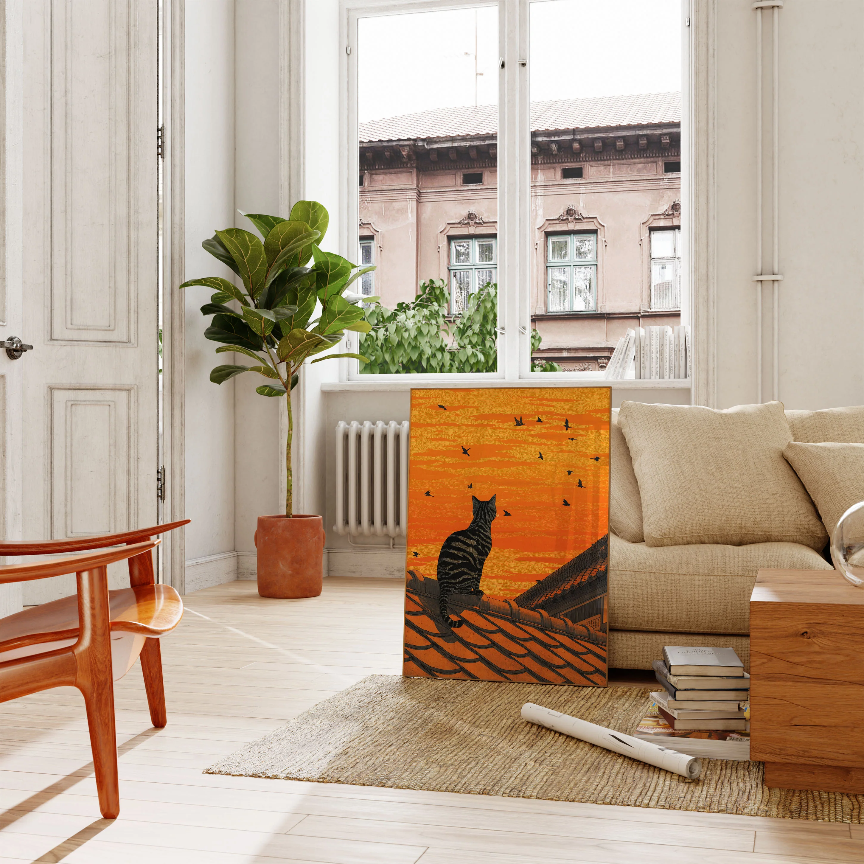 Tabby Cat Rooftop Sunset Poster - Image 2