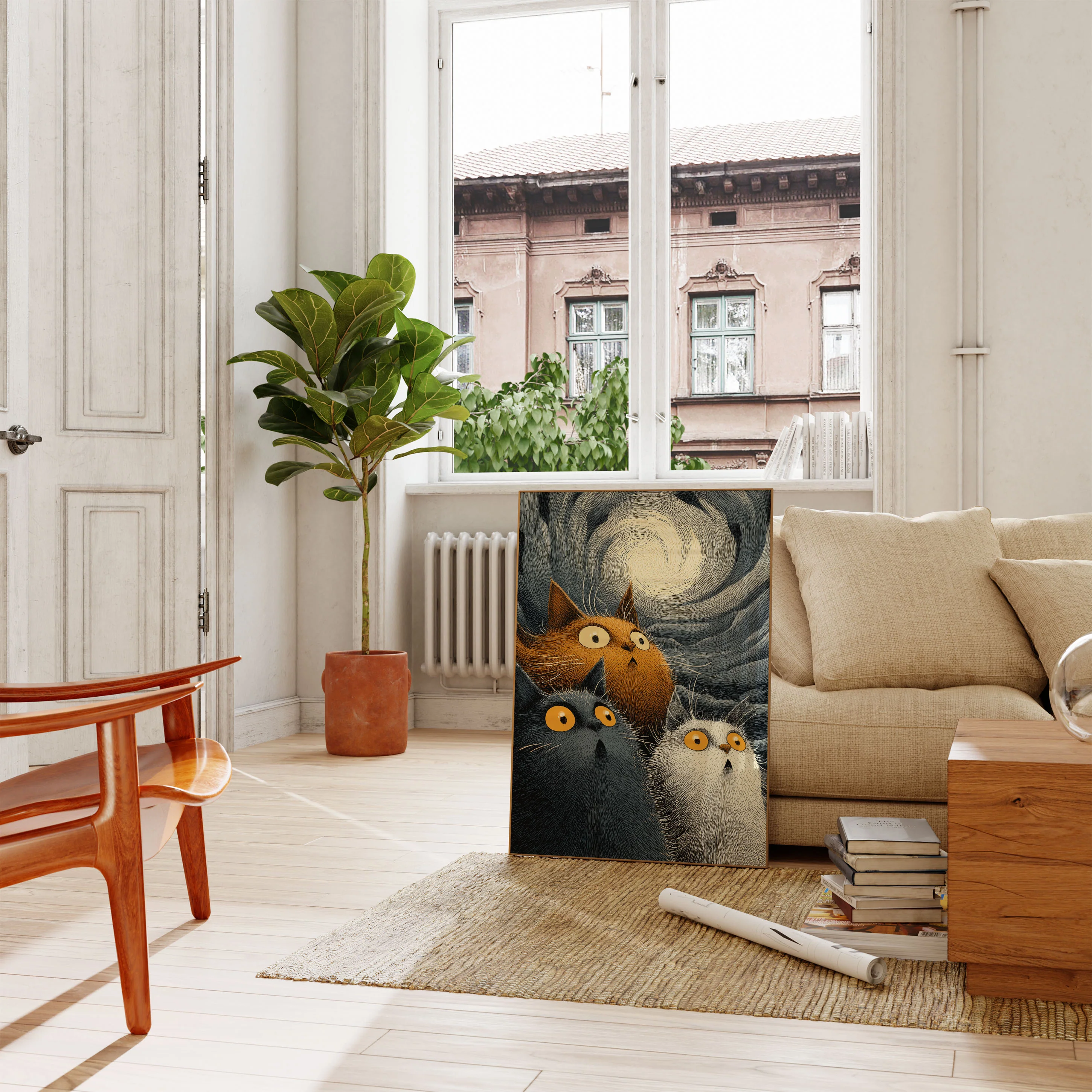 Three Cats Under Starry Night Poster - Image 2