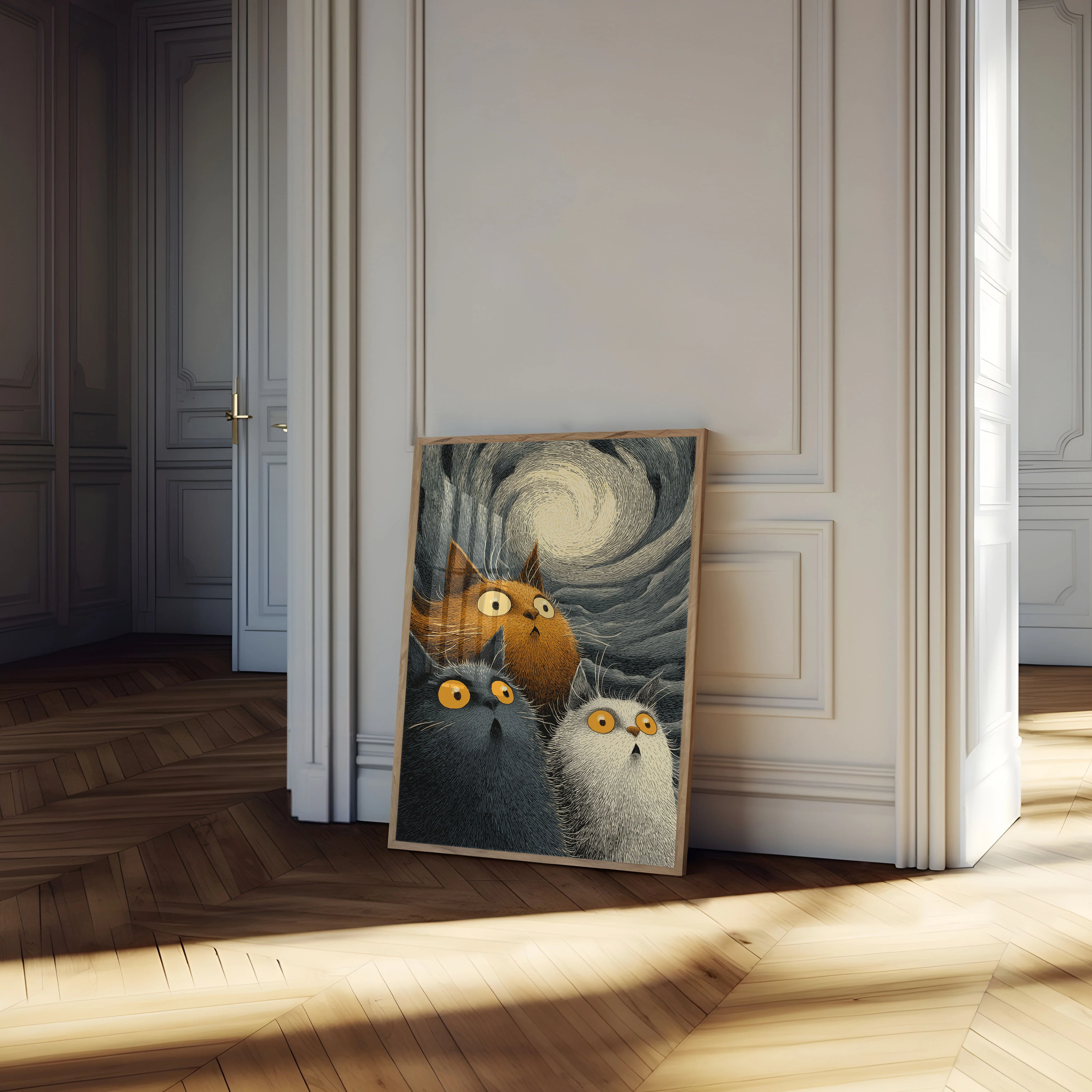 Three Cats Under Starry Night Poster - Image 4