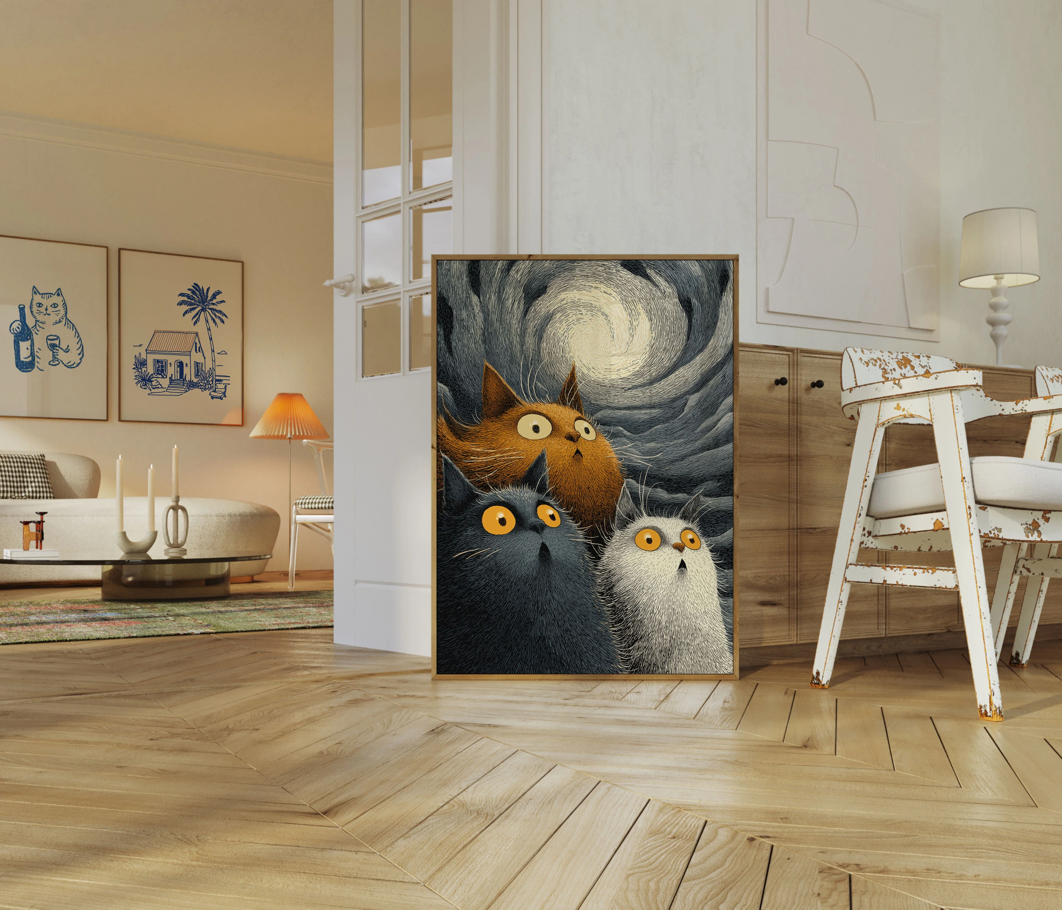 Three Cats Under Starry Night Poster - Image 5