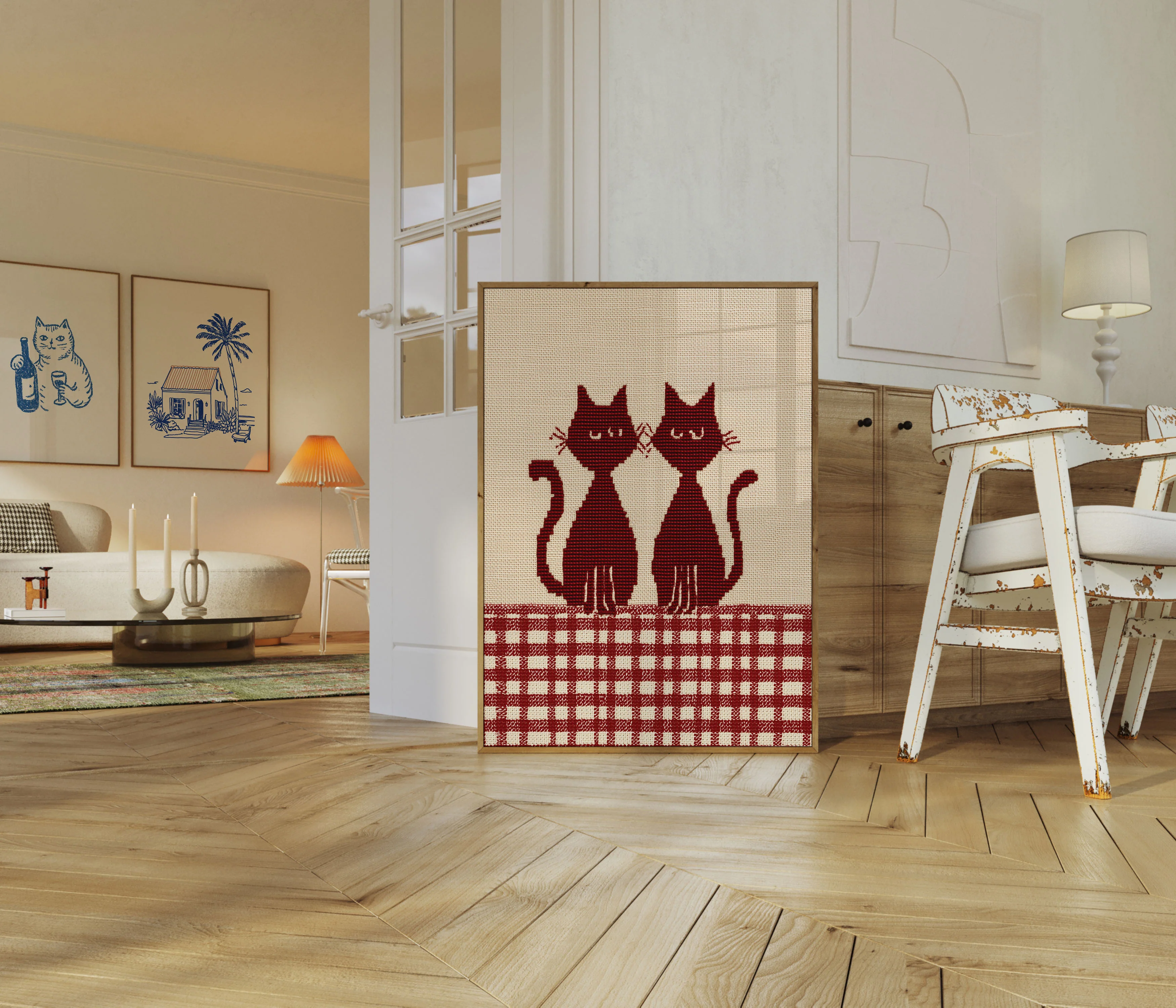 Two Cats on Checkered Floor Poster - Image 5