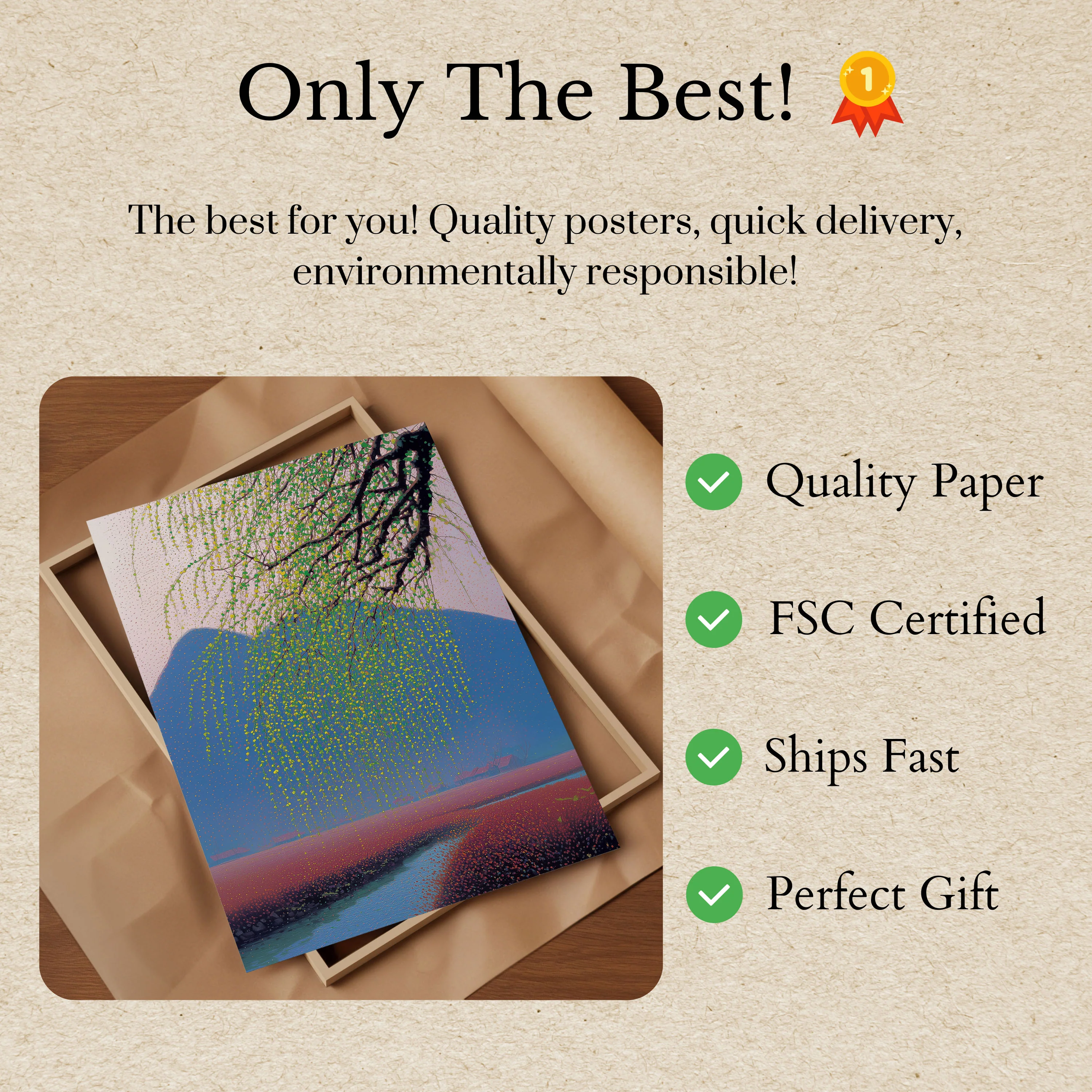 Weeping Willow Mountain Landscape Poster - Image 3