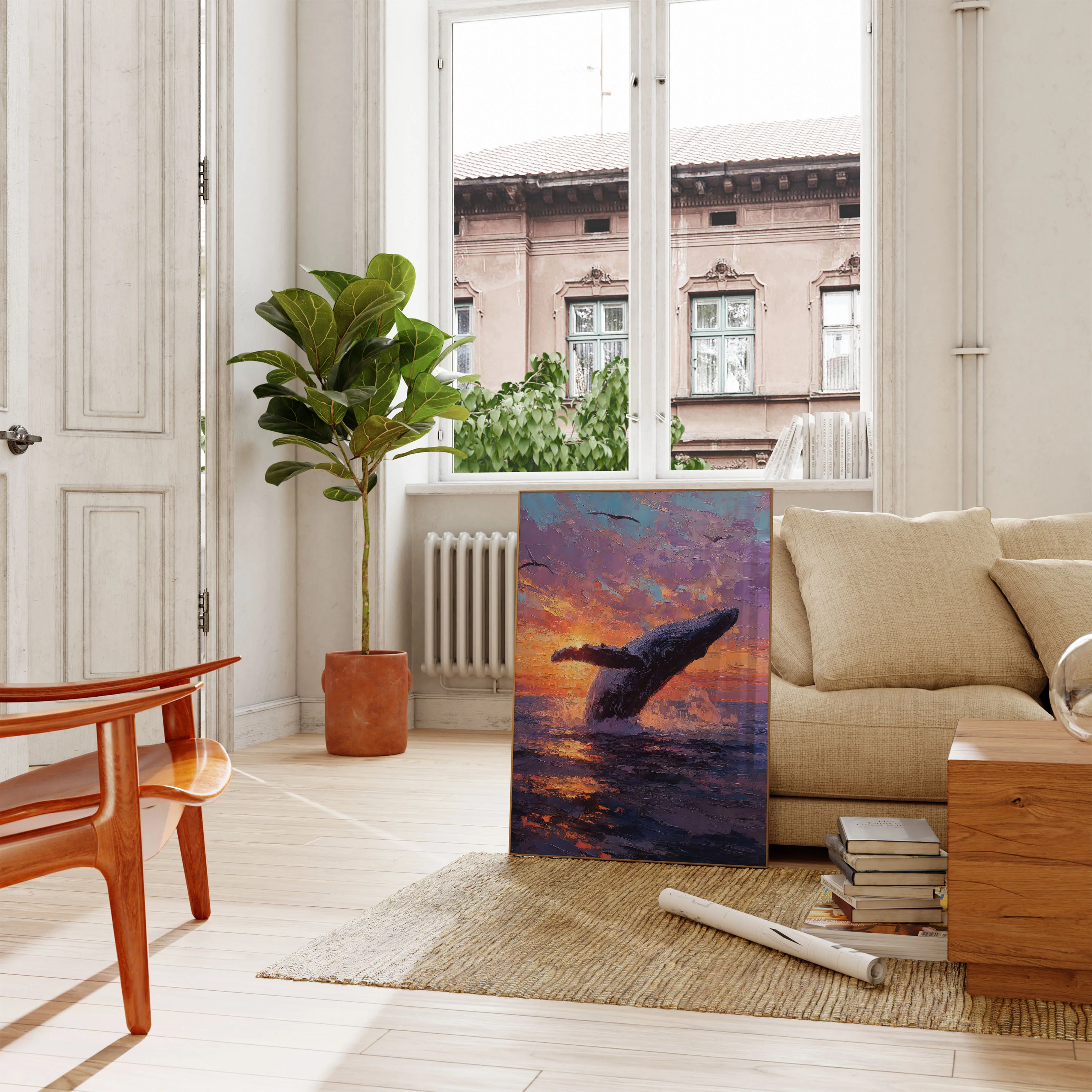 Whale Breaching at Sunset Poster - Image 2