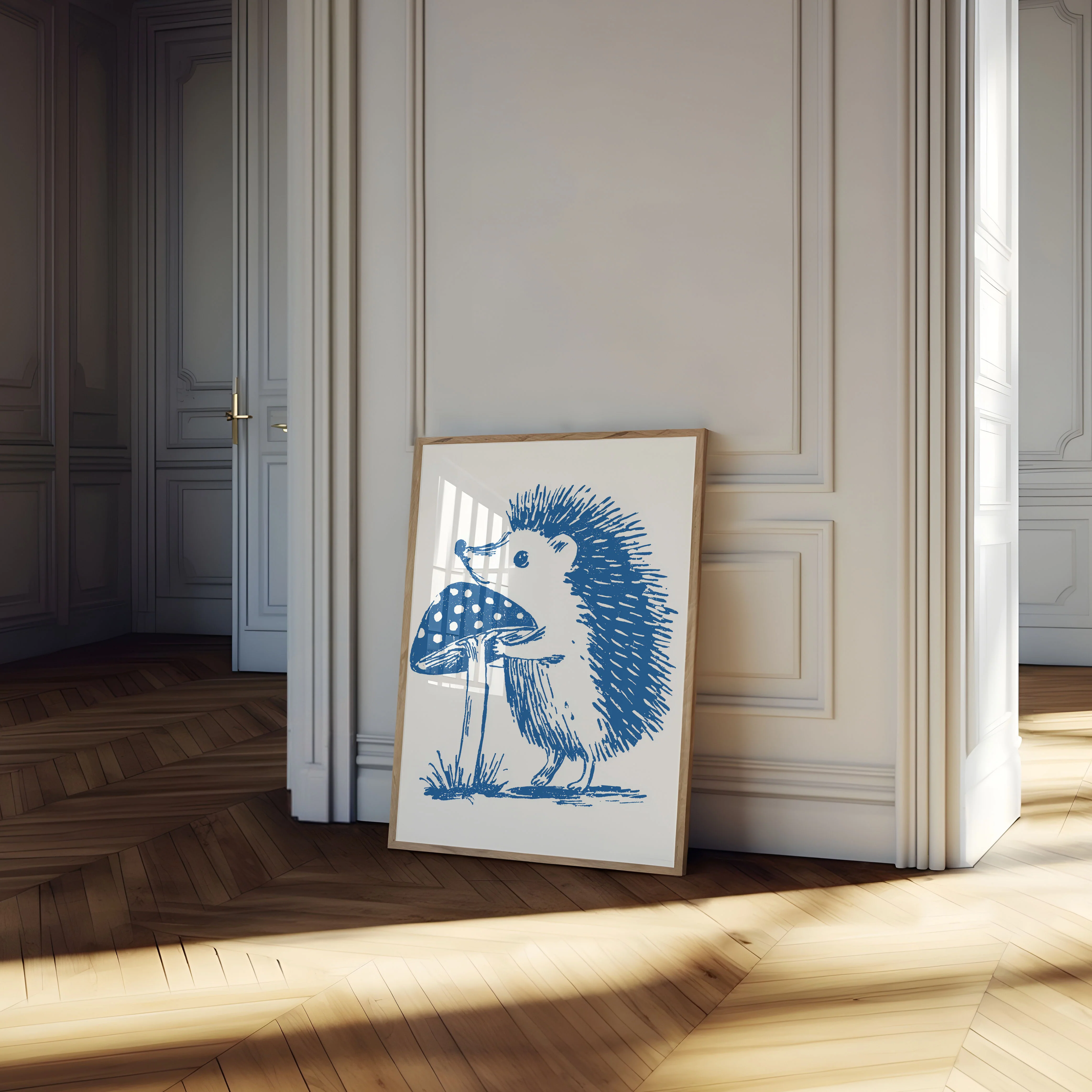 Whimsical Blue Hedgehog Woodland Poster - Image 4