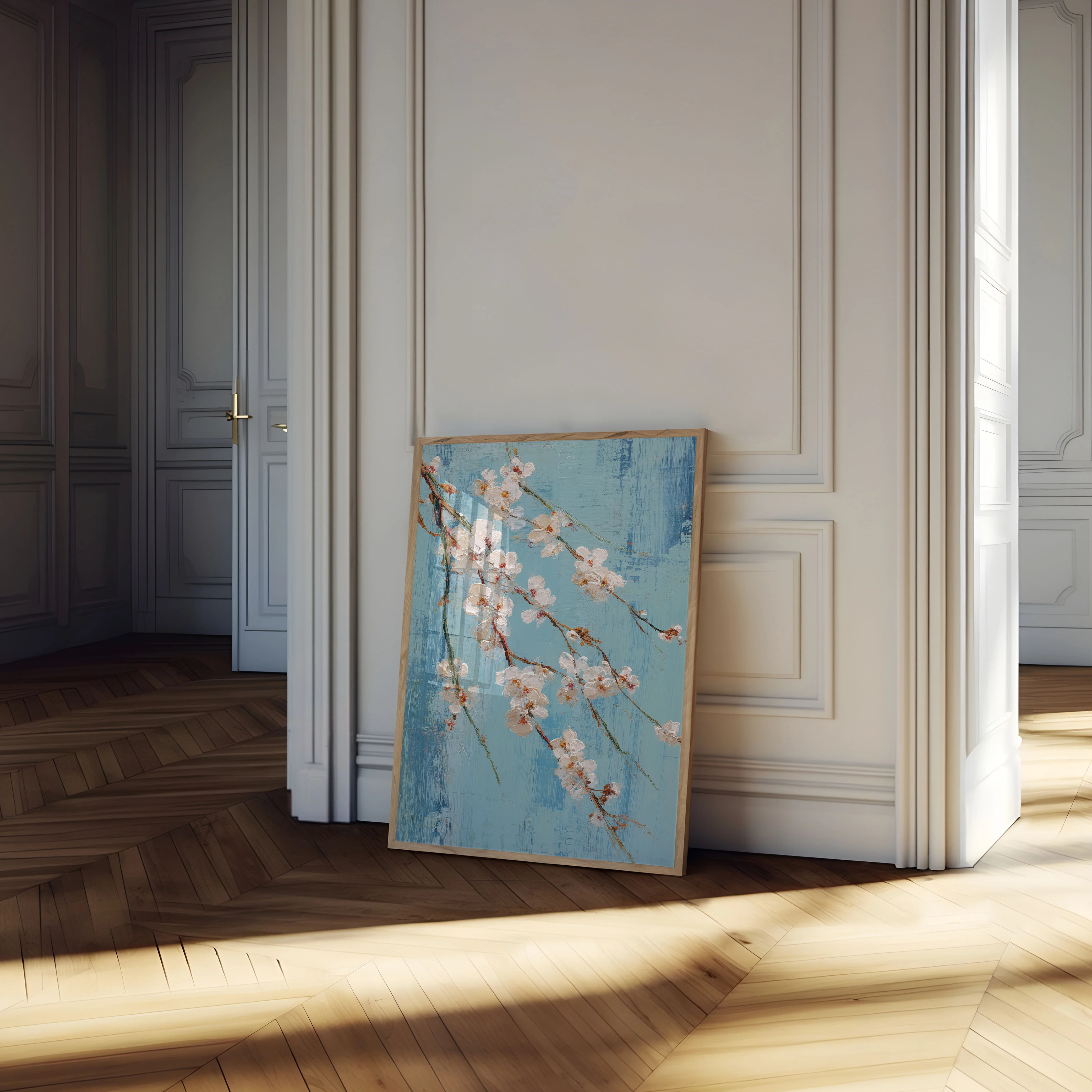 White Blossoms on Blue Poster - Image 4