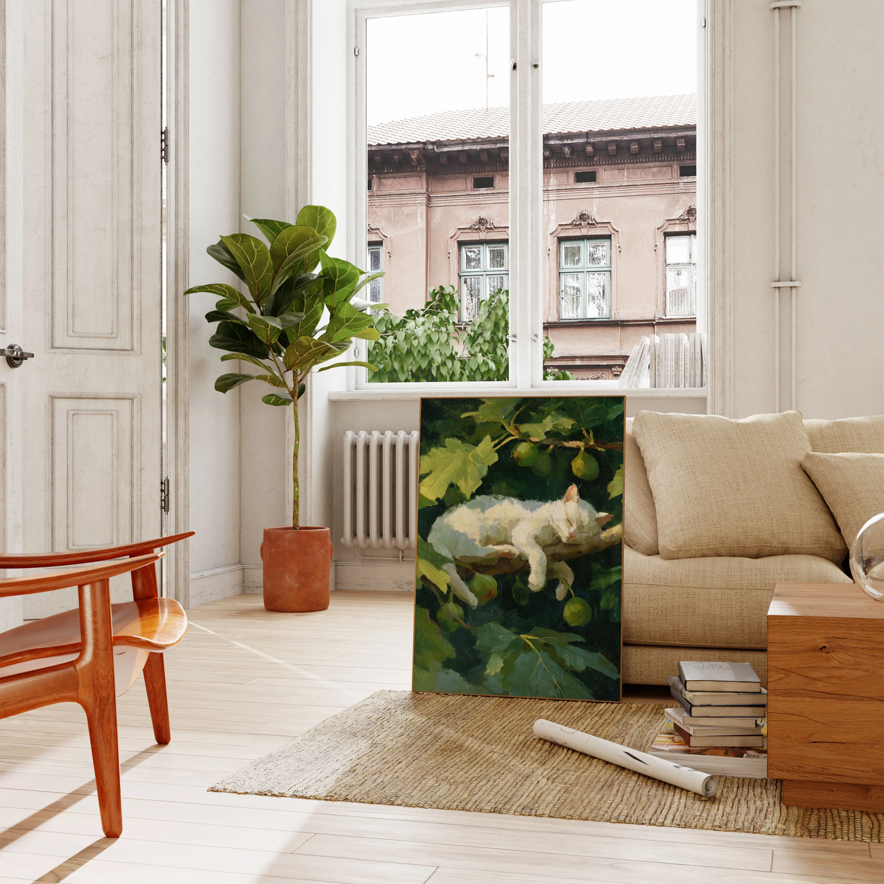 White Cat in Apple Tree Poster - Image 2