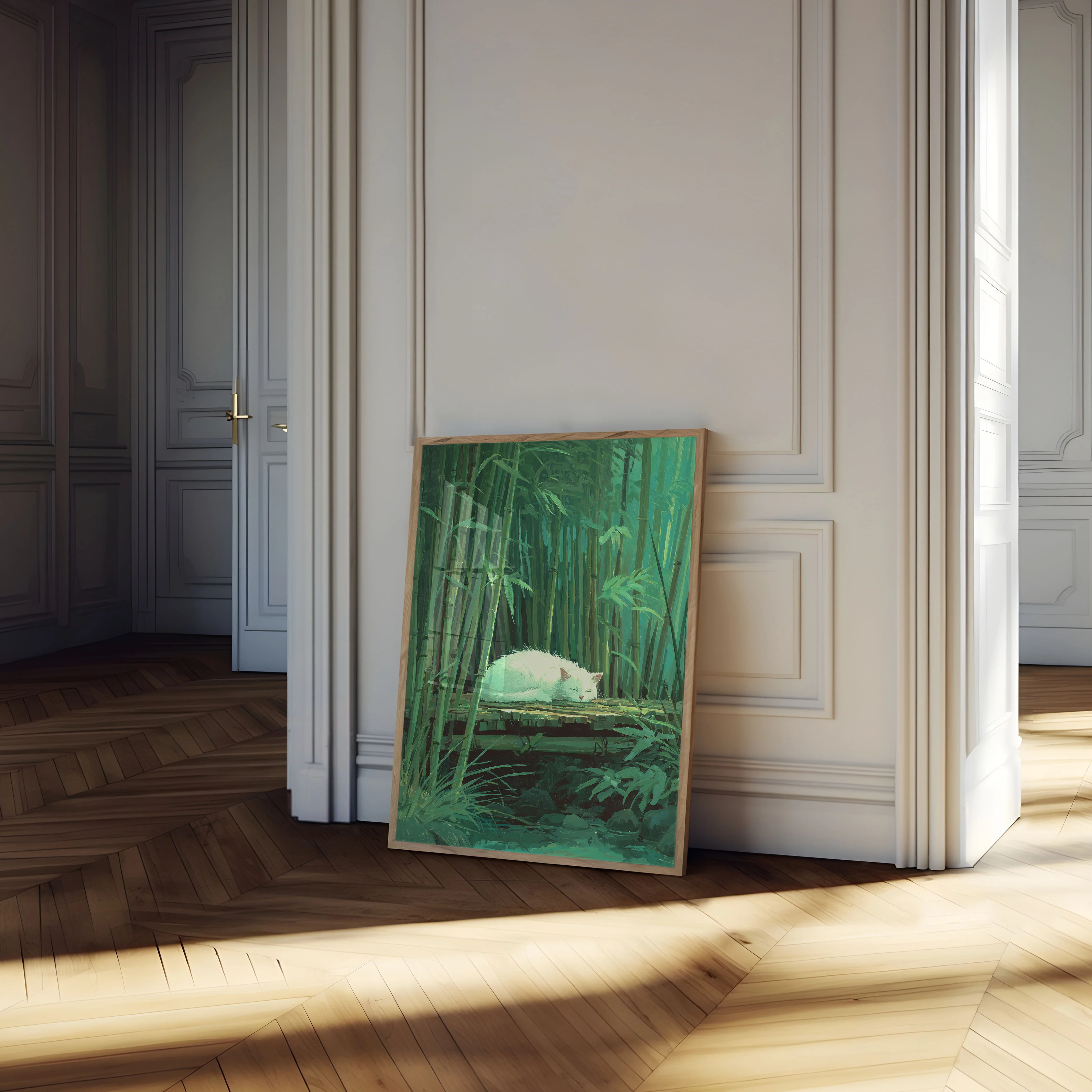White Cat in Bamboo Forest Poster - Image 4