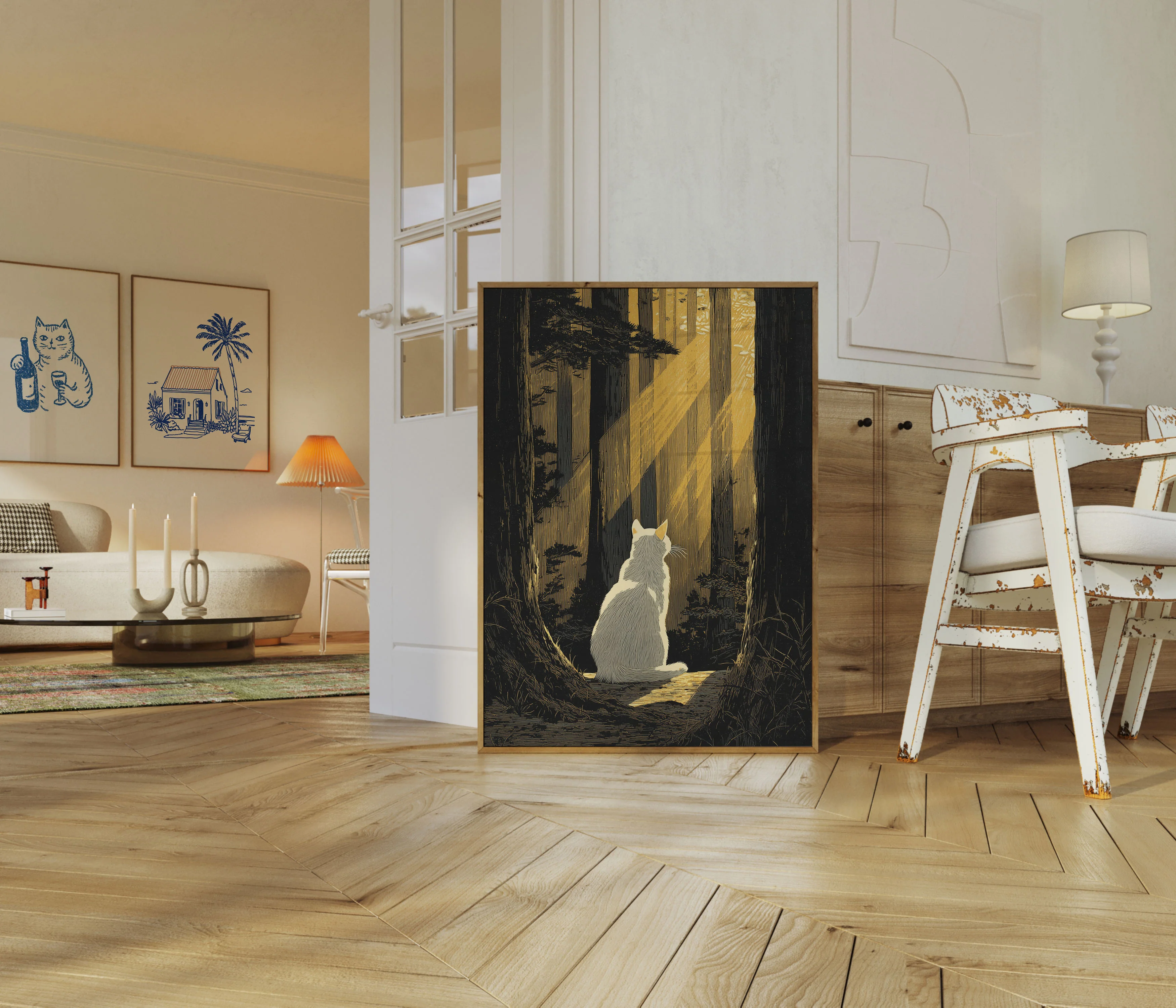 White Cat in Forest Light Poster - Image 5