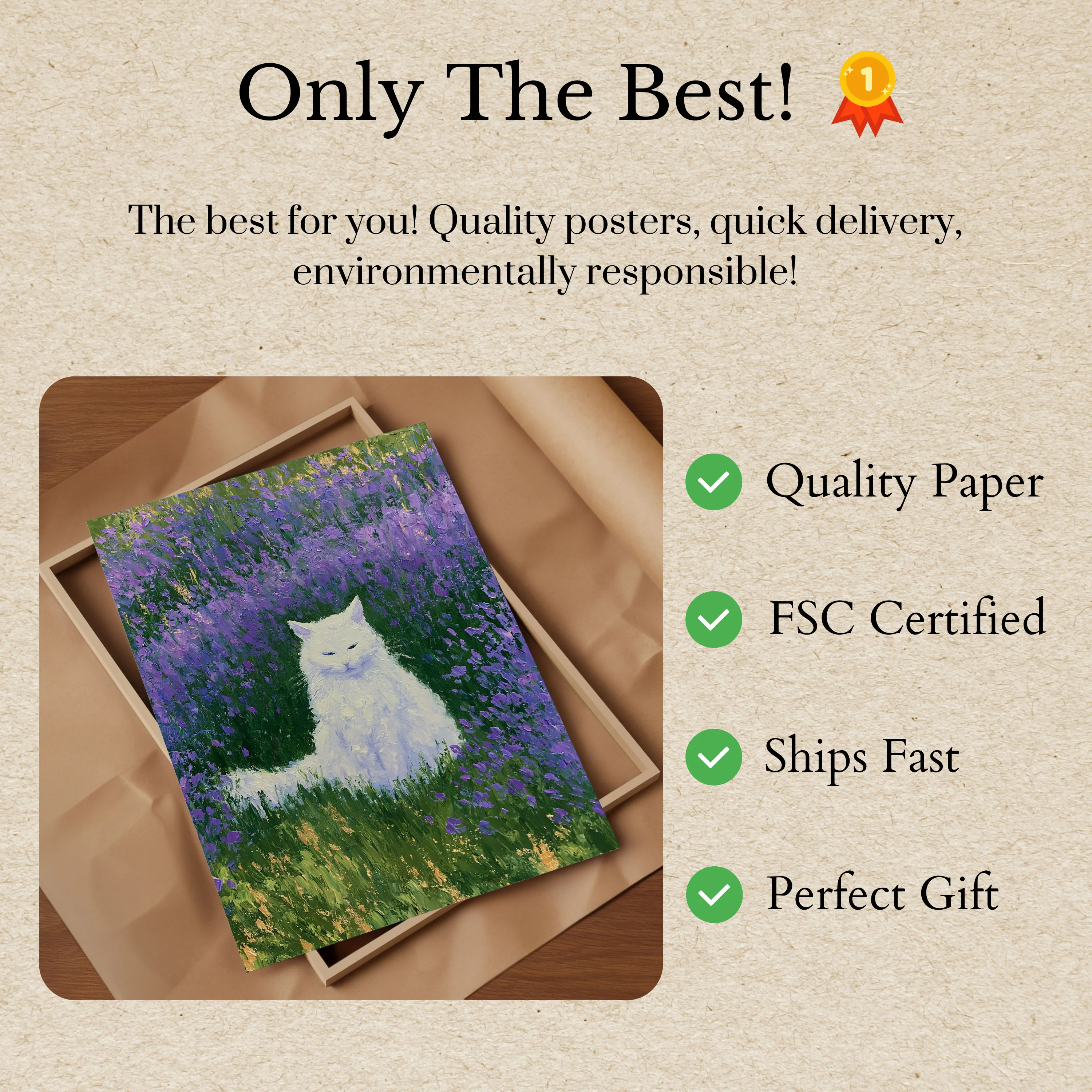 White Cat in Lavender Fields Poster - Image 3