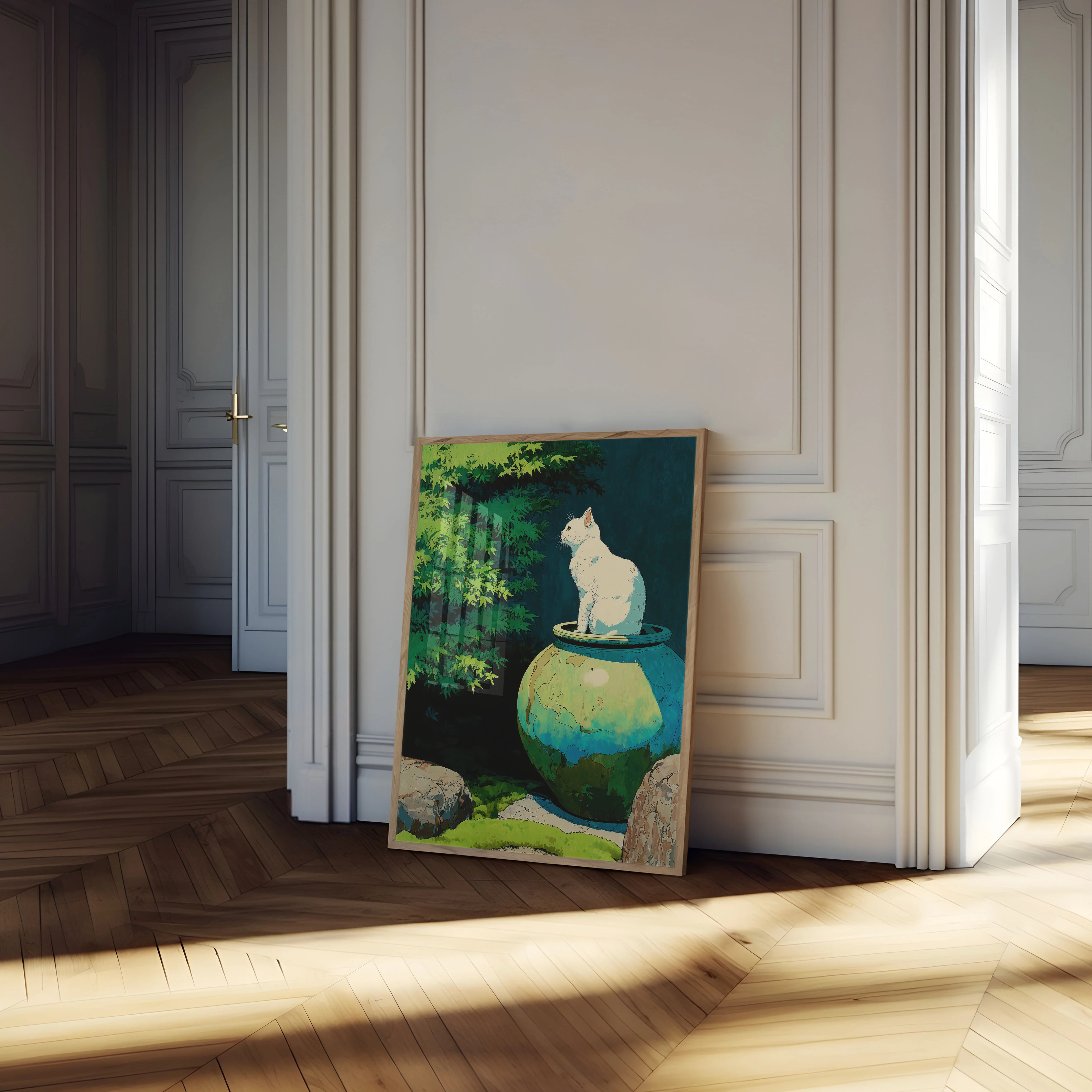 White Cat on Earthen Pot Poster - Image 4