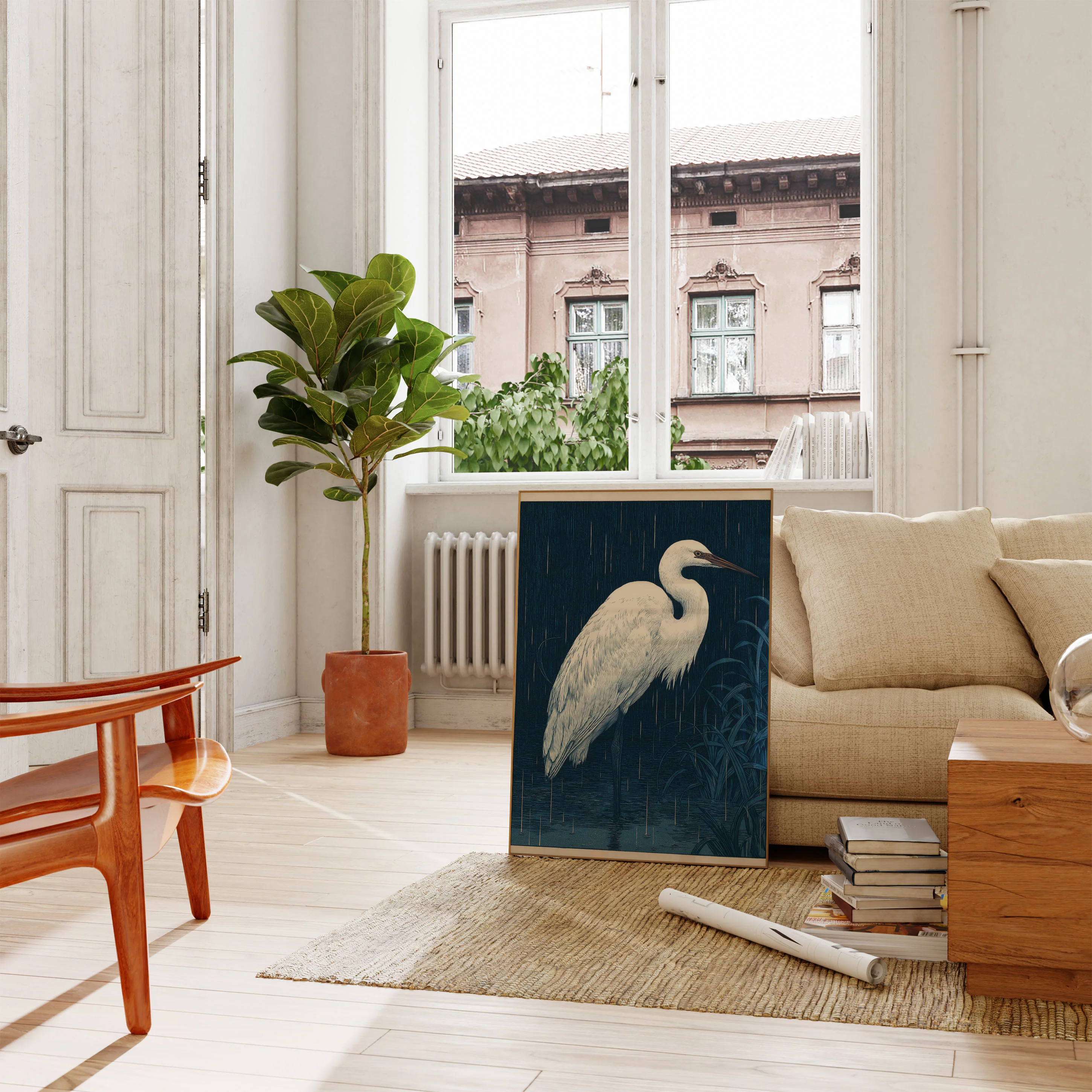 White Egret in Rainfall Poster - Image 2
