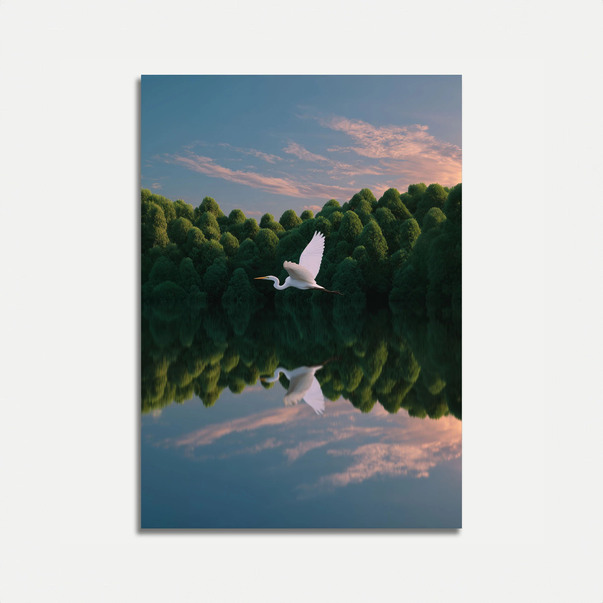 White Heron Forest Reflection Poster