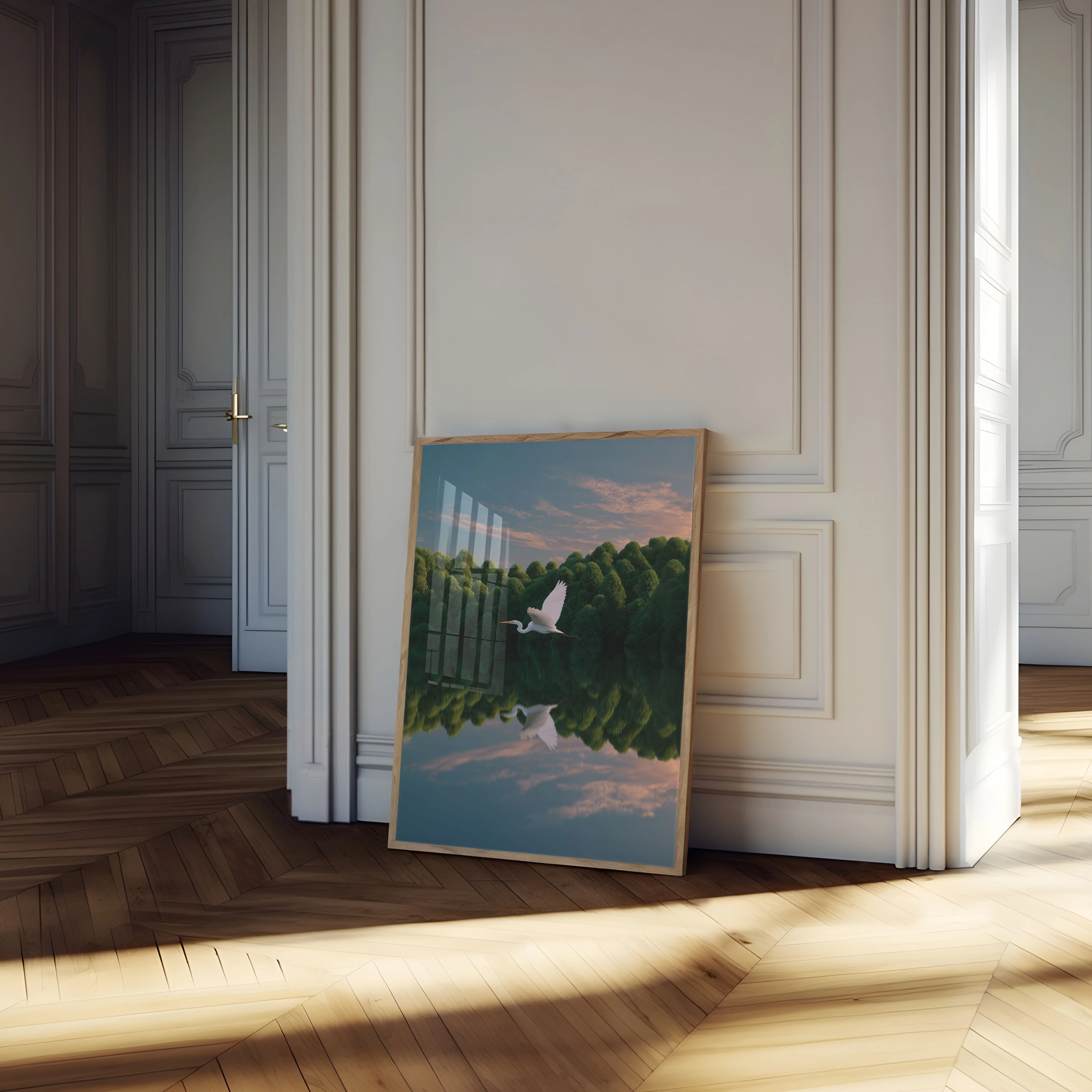 White Heron Forest Reflection Poster - Image 4