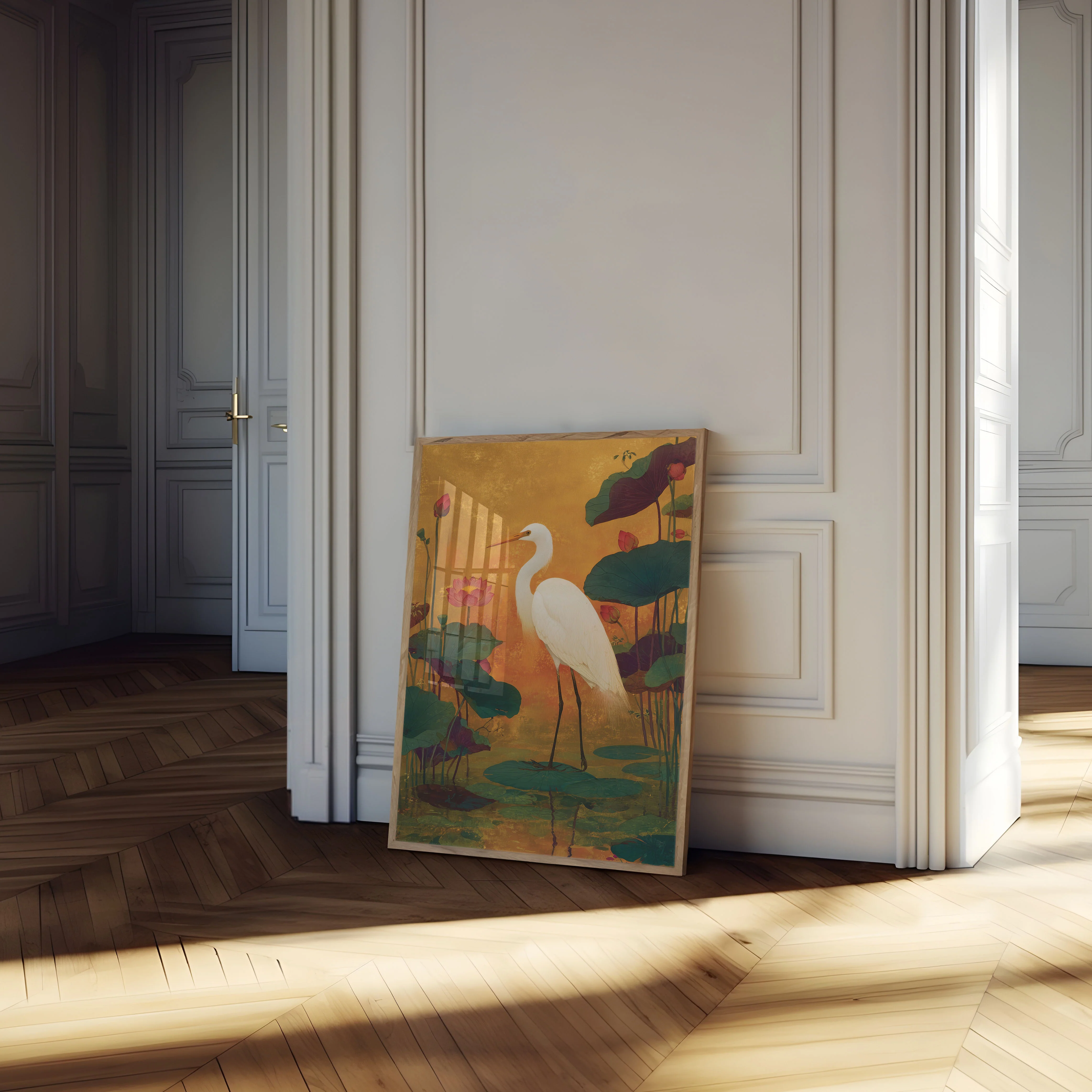 White Heron in Lotus Garden Poster - Image 4