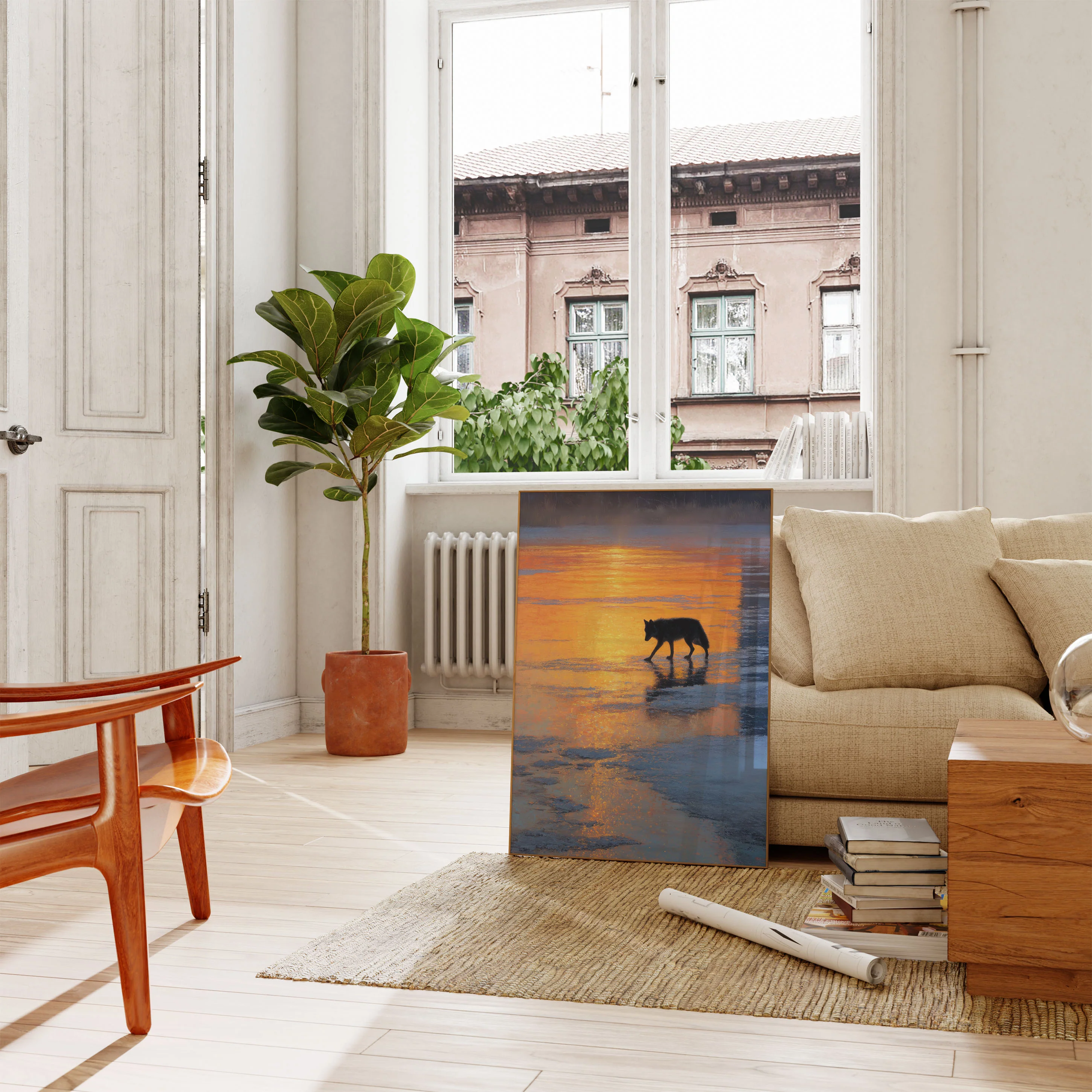 Wolf at Sunset Beach Poster - Image 2