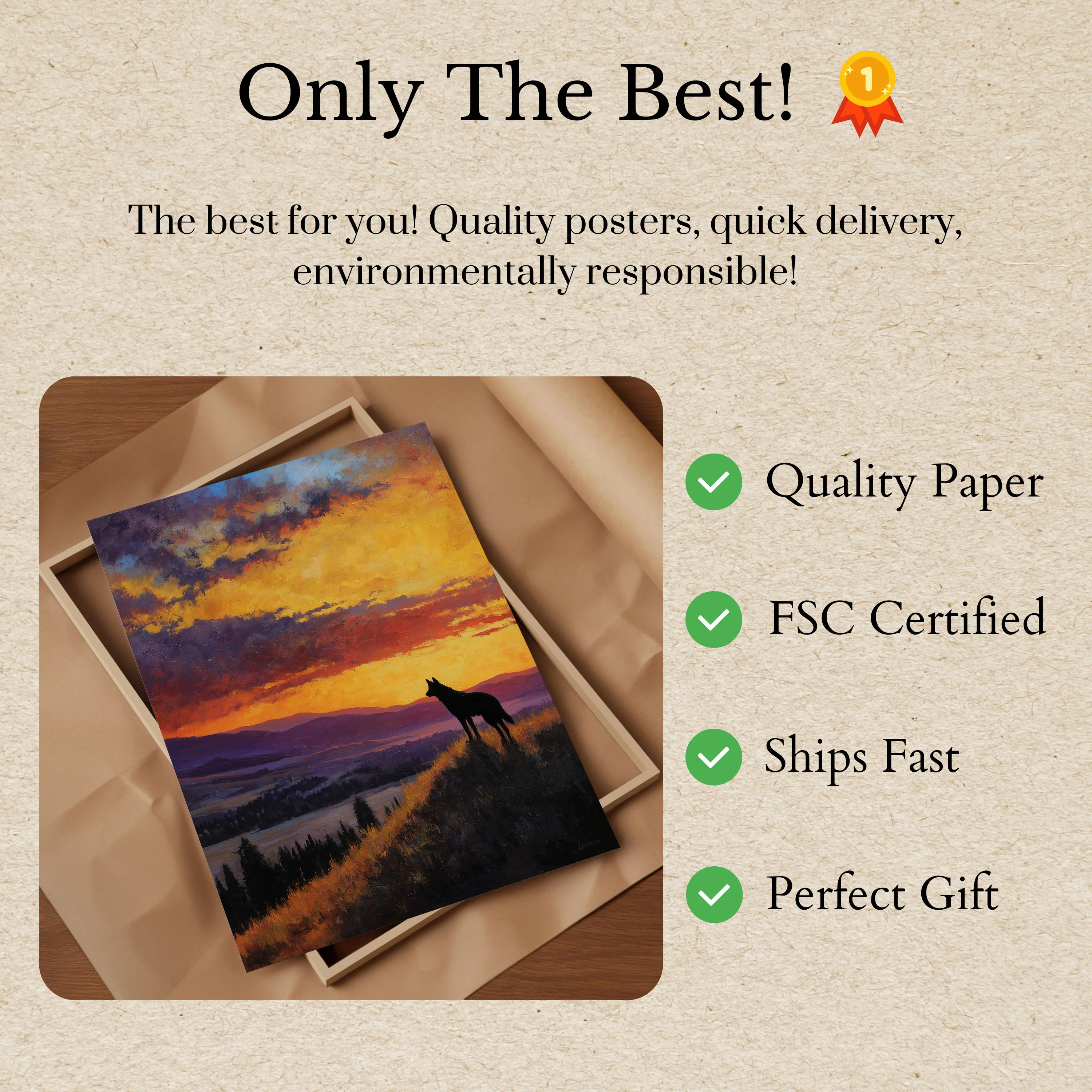 Wolf Watching Golden Sunset Poster - Image 3