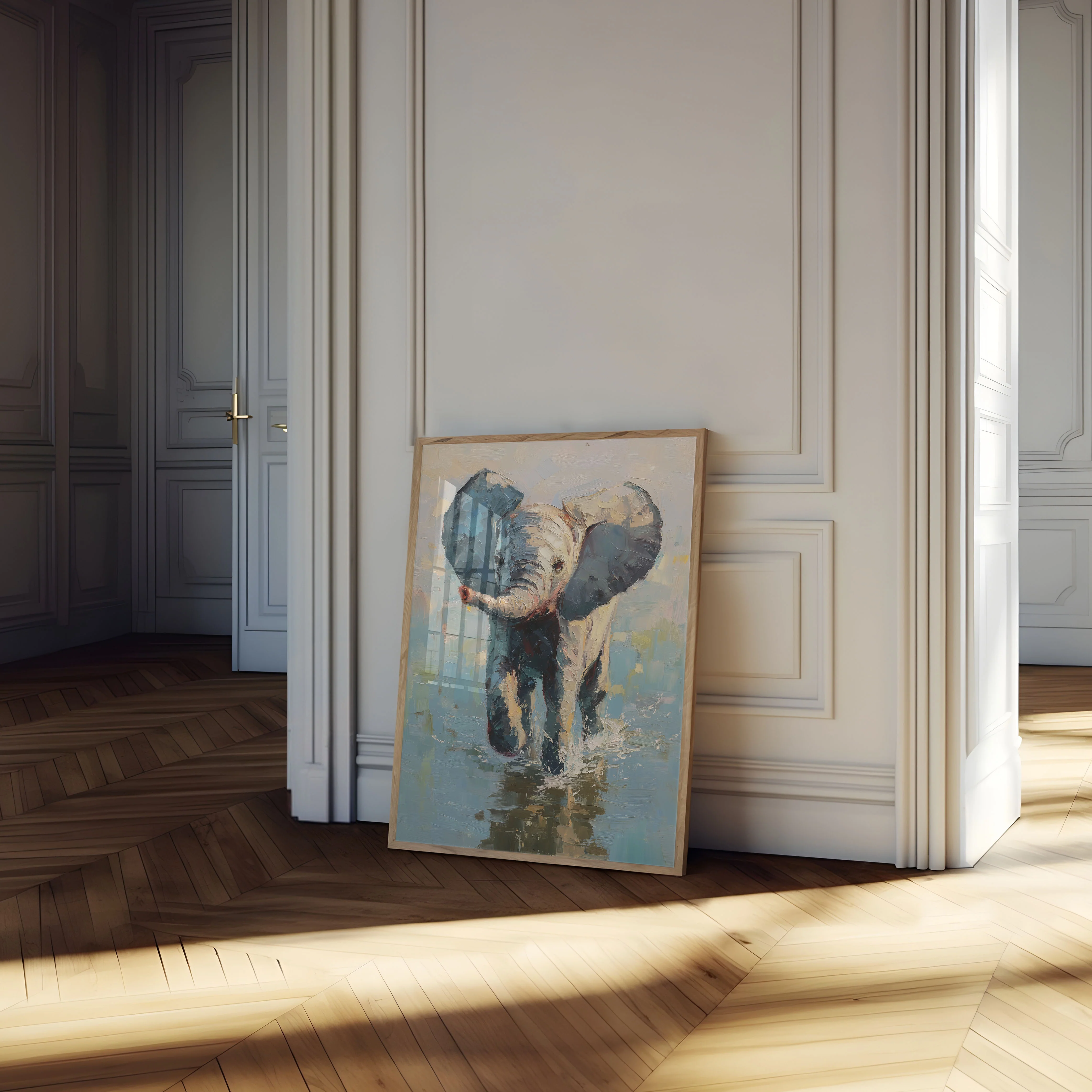 Young Elephant Wading Waters Poster - Image 4