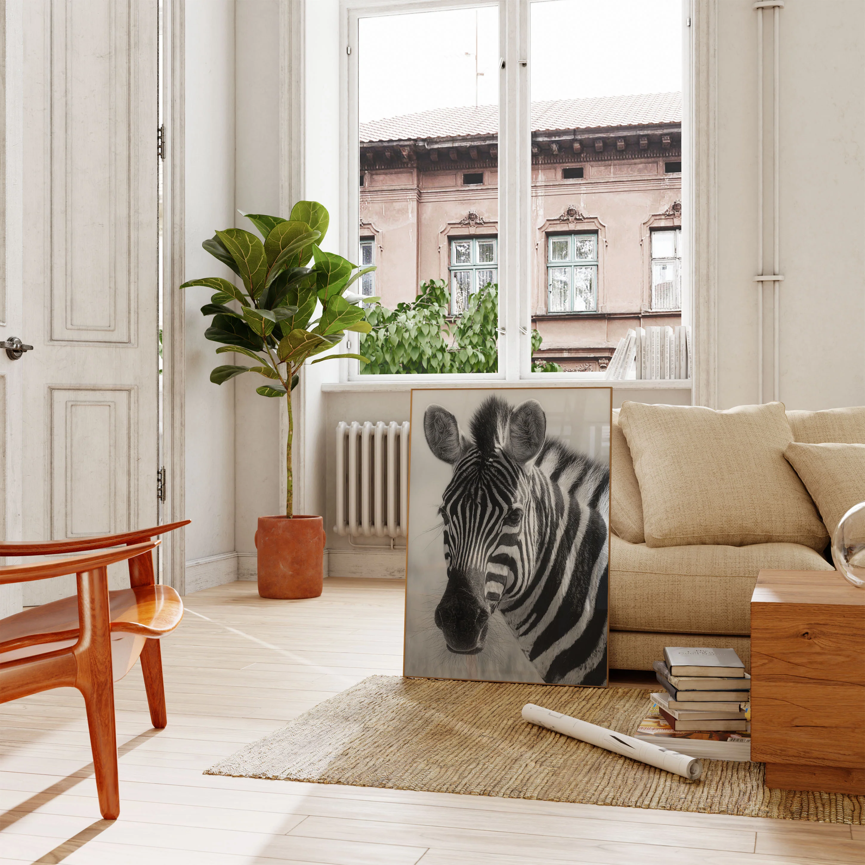 Zebra Portrait Black and White Poster - Image 2
